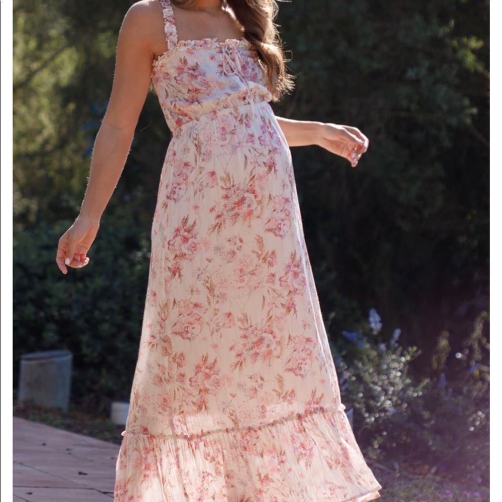 Pink Blush Cream Floral Shimmer Maternity Dress